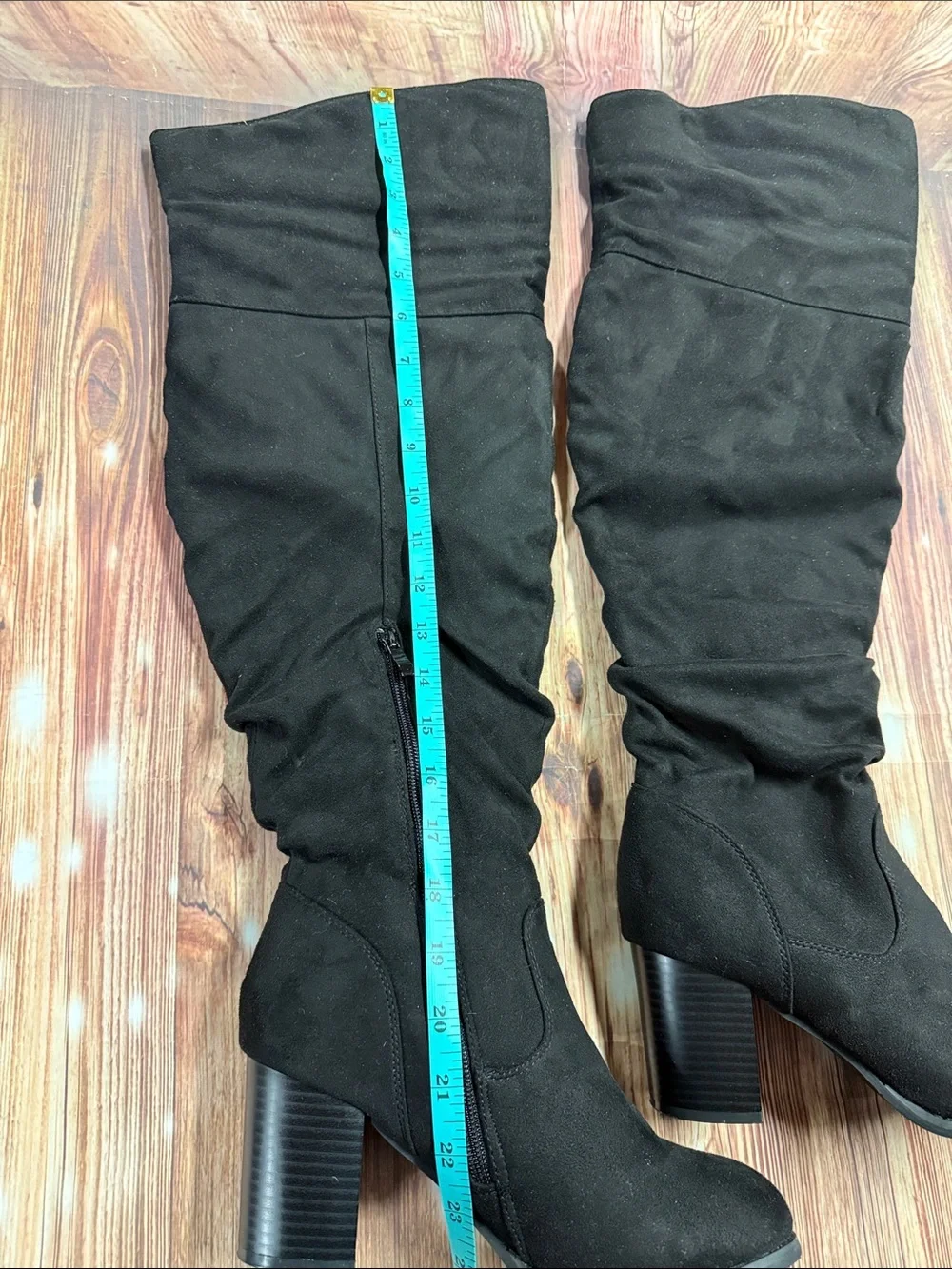 Black Over-the-Knee Suede Block Heel Boots